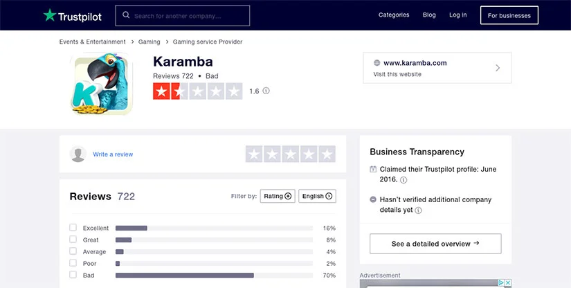 Trustpilot Rating of Karamba